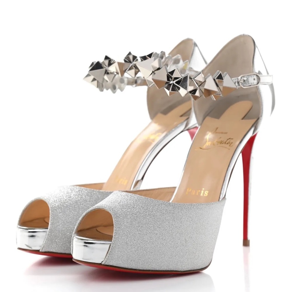 SILVER LOUBOUTIN HEELS NIB SZ 36